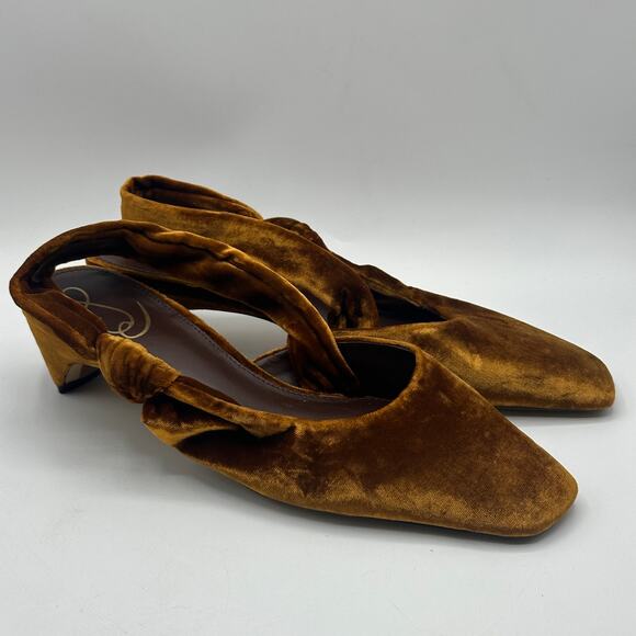 SAM EDELMAN Meredith Slingback Kitten Heels Velvet Cocoa Bronze Sz 8.5 - Picture 2 of 8